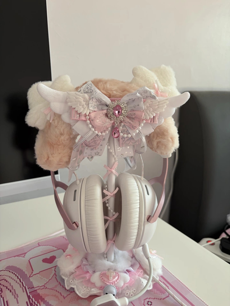 귀여운 레이스 헤드폰 스탠드 핑크 화이트 데스크탑 헤드 - Headphone Stand Desk 리뷰 및 가격